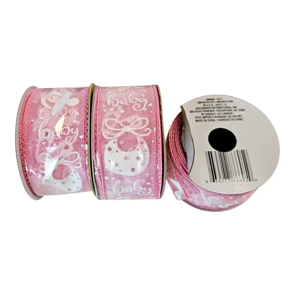 Baby Girl Shower Ribbon & Confetti 6 Rolls Ribbon & 3 Bags of Confetti